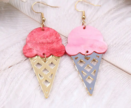 Strawberry Icecream Cone Acrylic Earrings