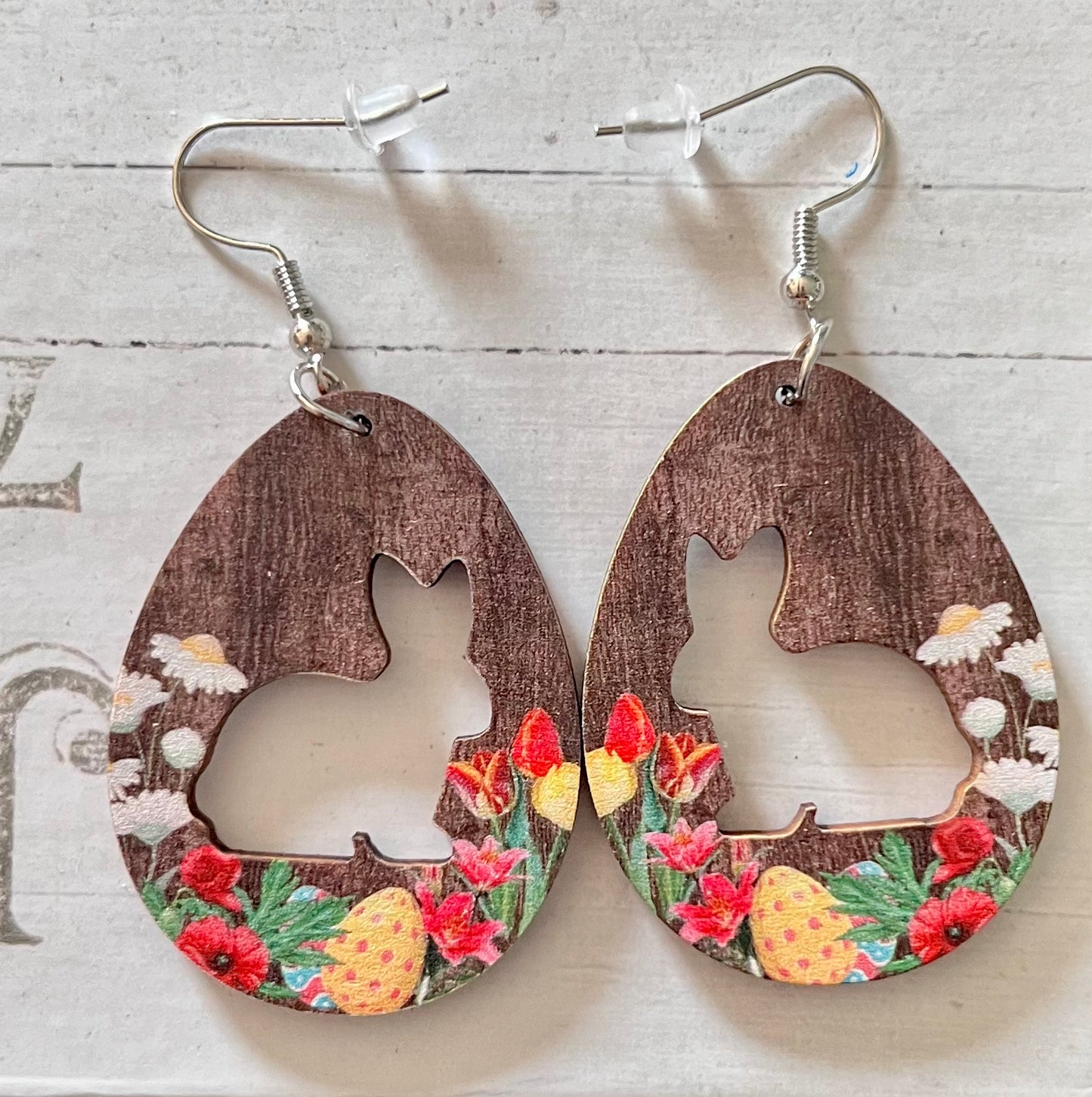 RANDOM- Easter Egg Bunny Double Sided Wooden Earrings