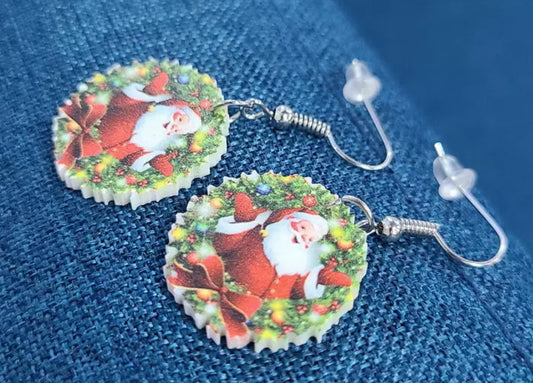 Realistic Santa Claus Wreath Pickup Acrylic Earrings