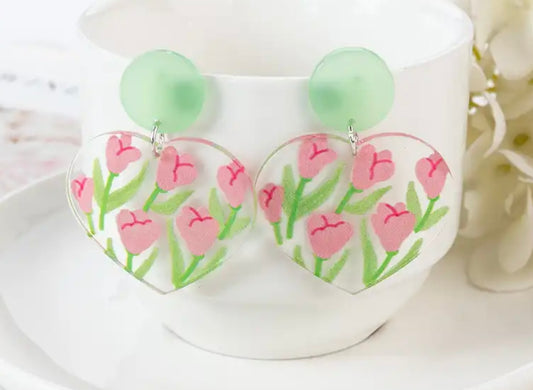 May Flowers Pink Tulip Acrylic Earrings