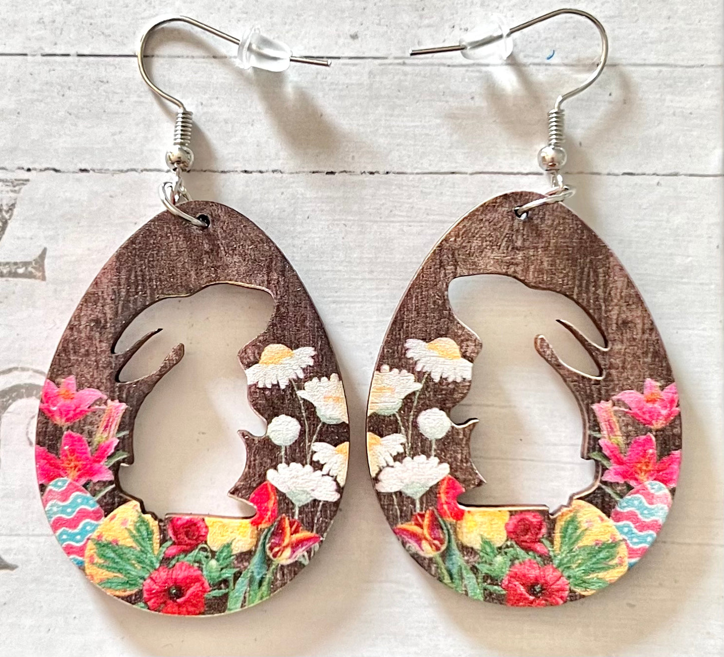 RANDOM- Easter Egg Bunny Double Sided Wooden Earrings