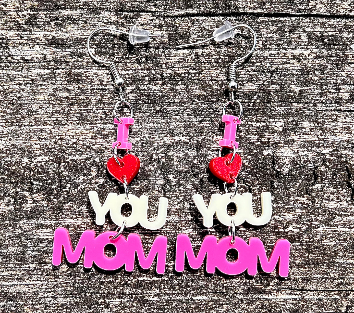 I Love You Mom Acrylic Earrings