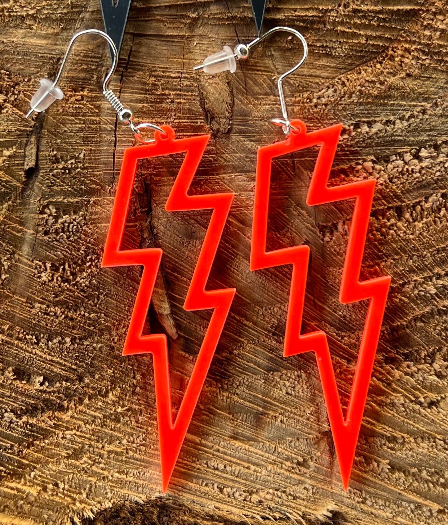 Round 2- Neon Orange Lightning Bolt Acrylic Earrings