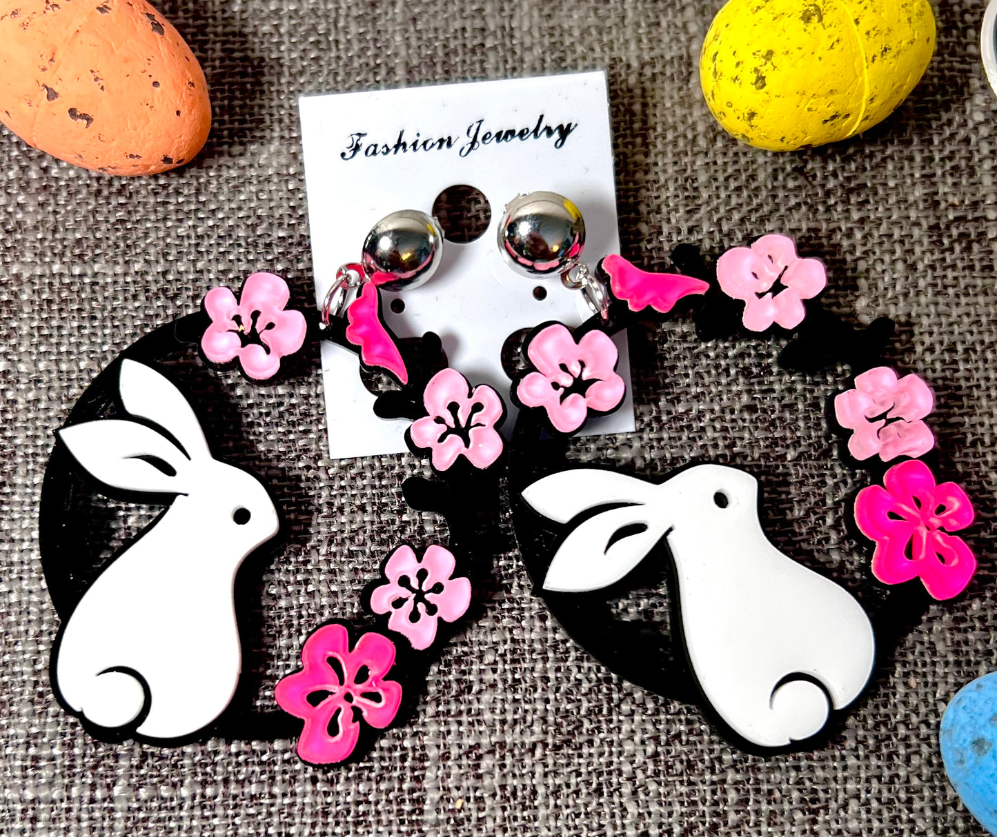 Easter Bunny Floral Acrylic Earrings