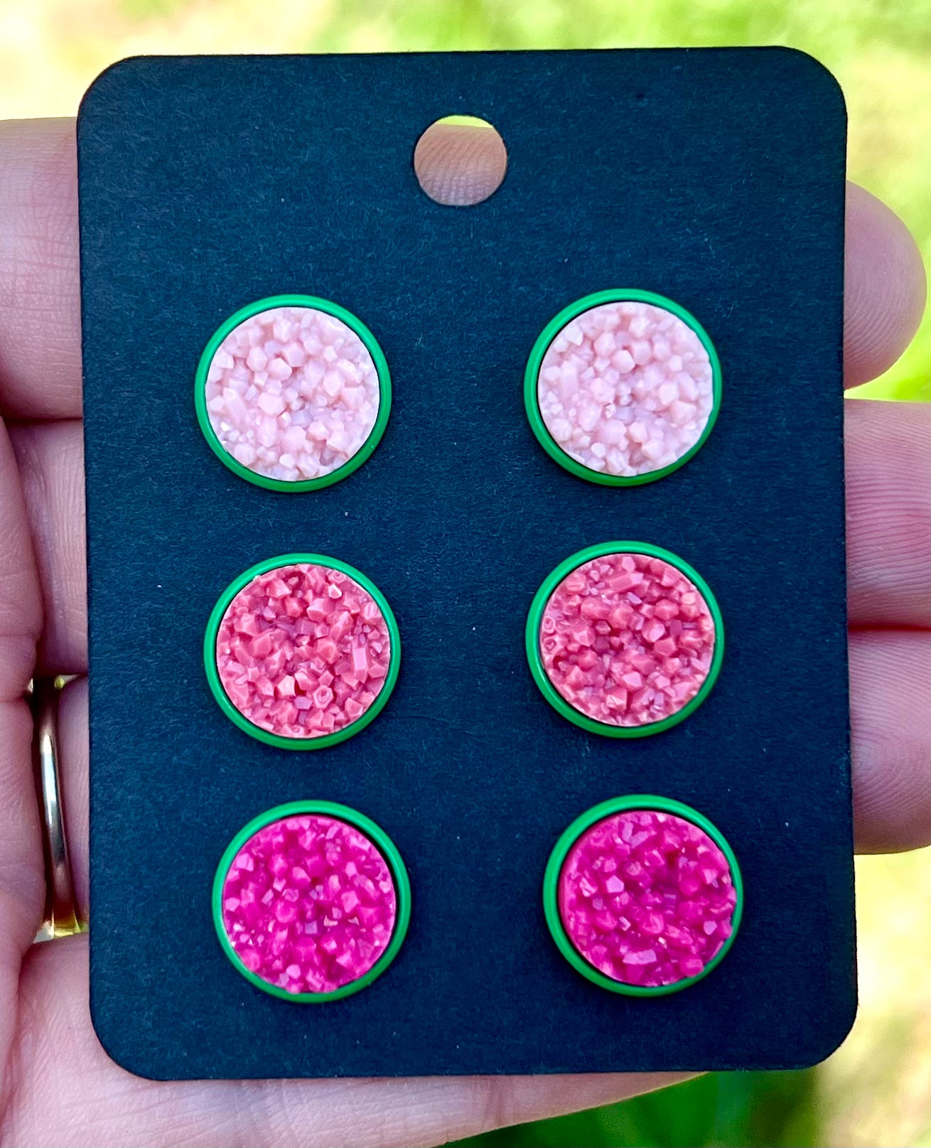 FLOWER FIELDS- 3 Pack Druzy Bezel EARRINGS- 12 mm only.