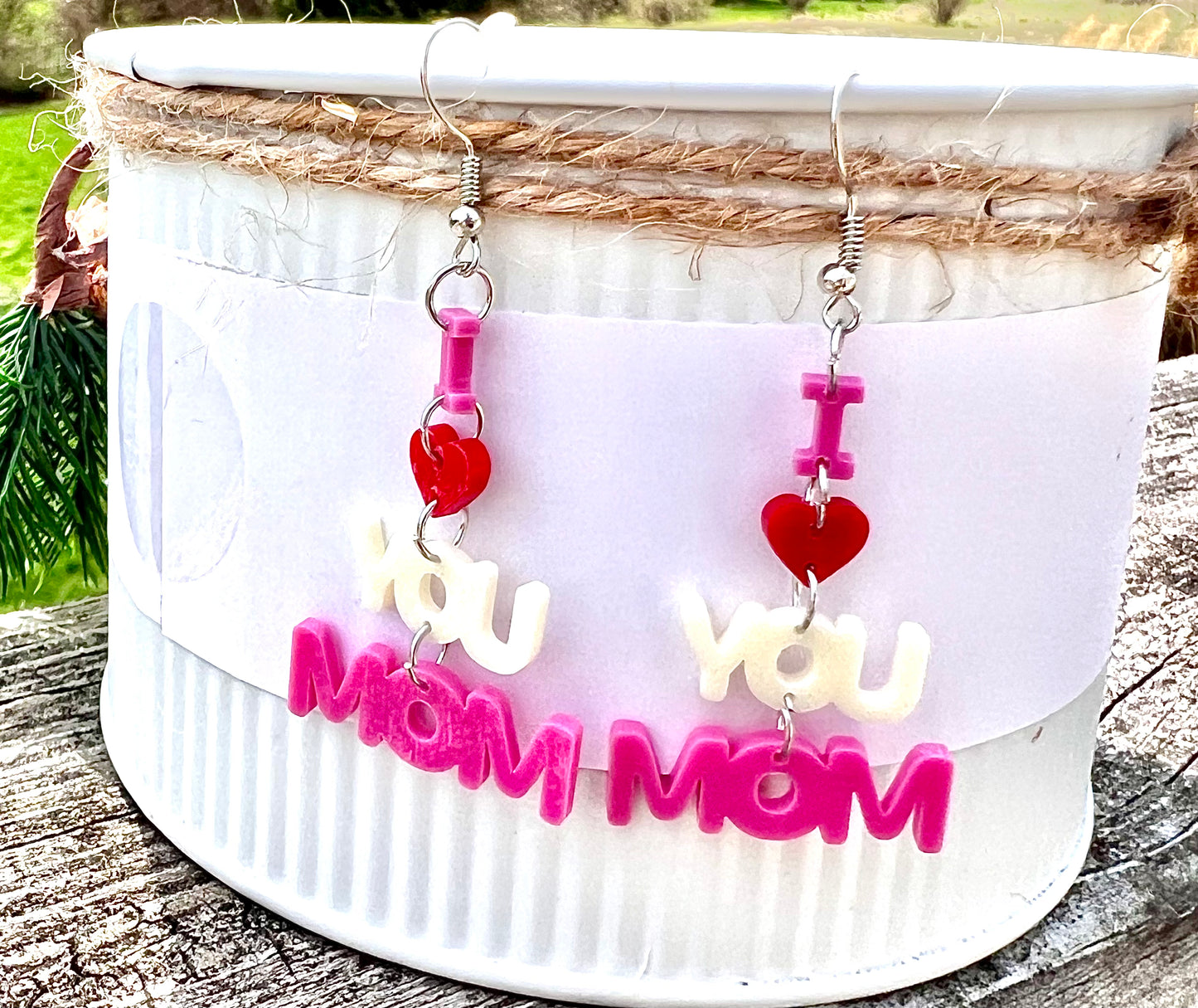 I Love You Mom Acrylic Earrings