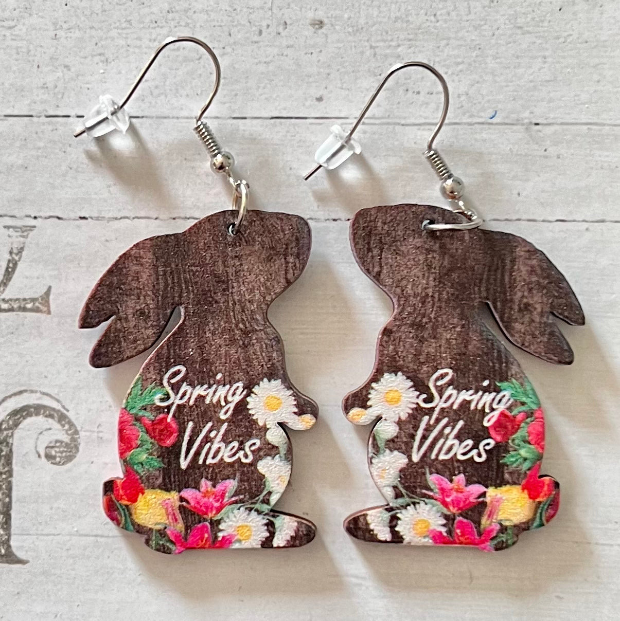 RANDOM- Easter Egg Bunny Double Sided Wooden Earrings