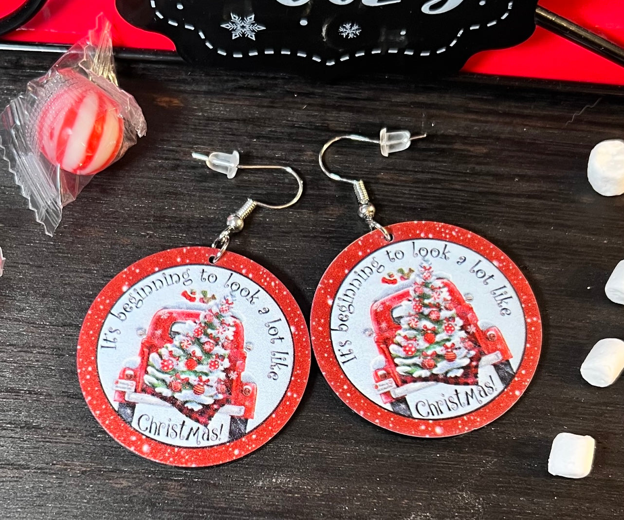 Exclusive It’s Beginning To Look A Lot Like Christmas Circle Acrylic Earrings