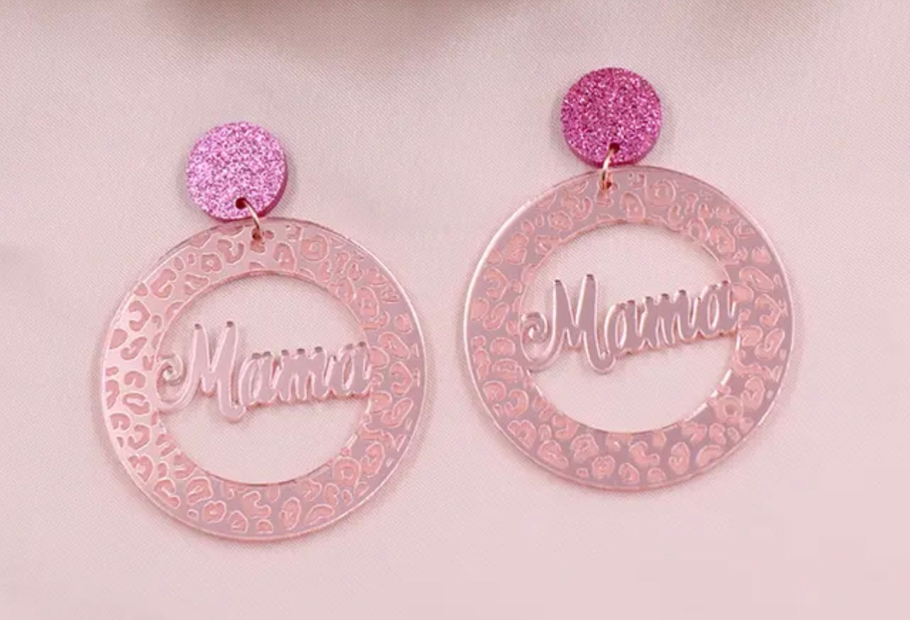 Rose Gold Circle Leopard Mama Acrylic Earrings