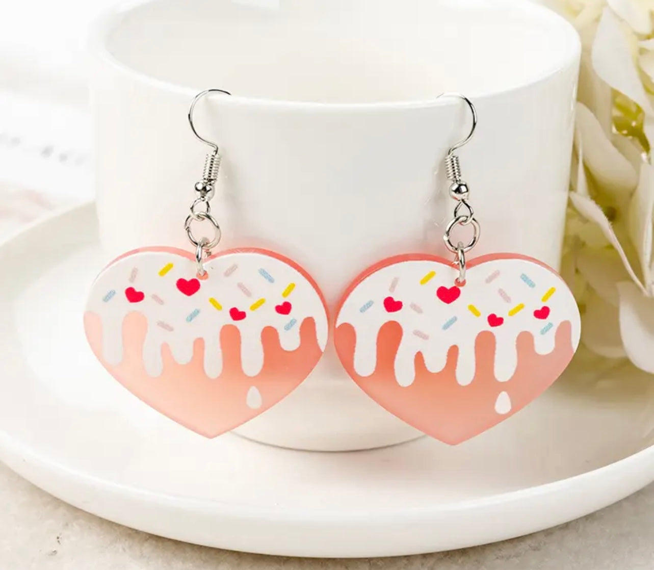 Heart Icecream & Sprinkles Acrylic Earrings