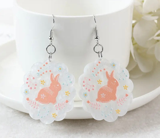 Easter Floral Bunny #2 Acrylic Earrings