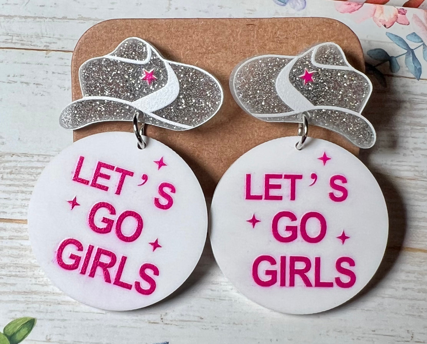 Let’s Go Girls Cowgirl Hat Acrylic Earrings