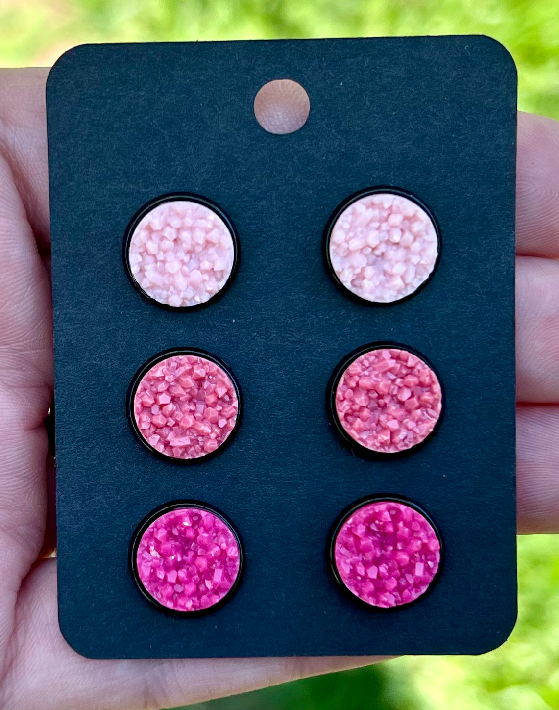 FLOWER FIELDS- 3 Pack Druzy Bezel EARRINGS- 12 mm only.