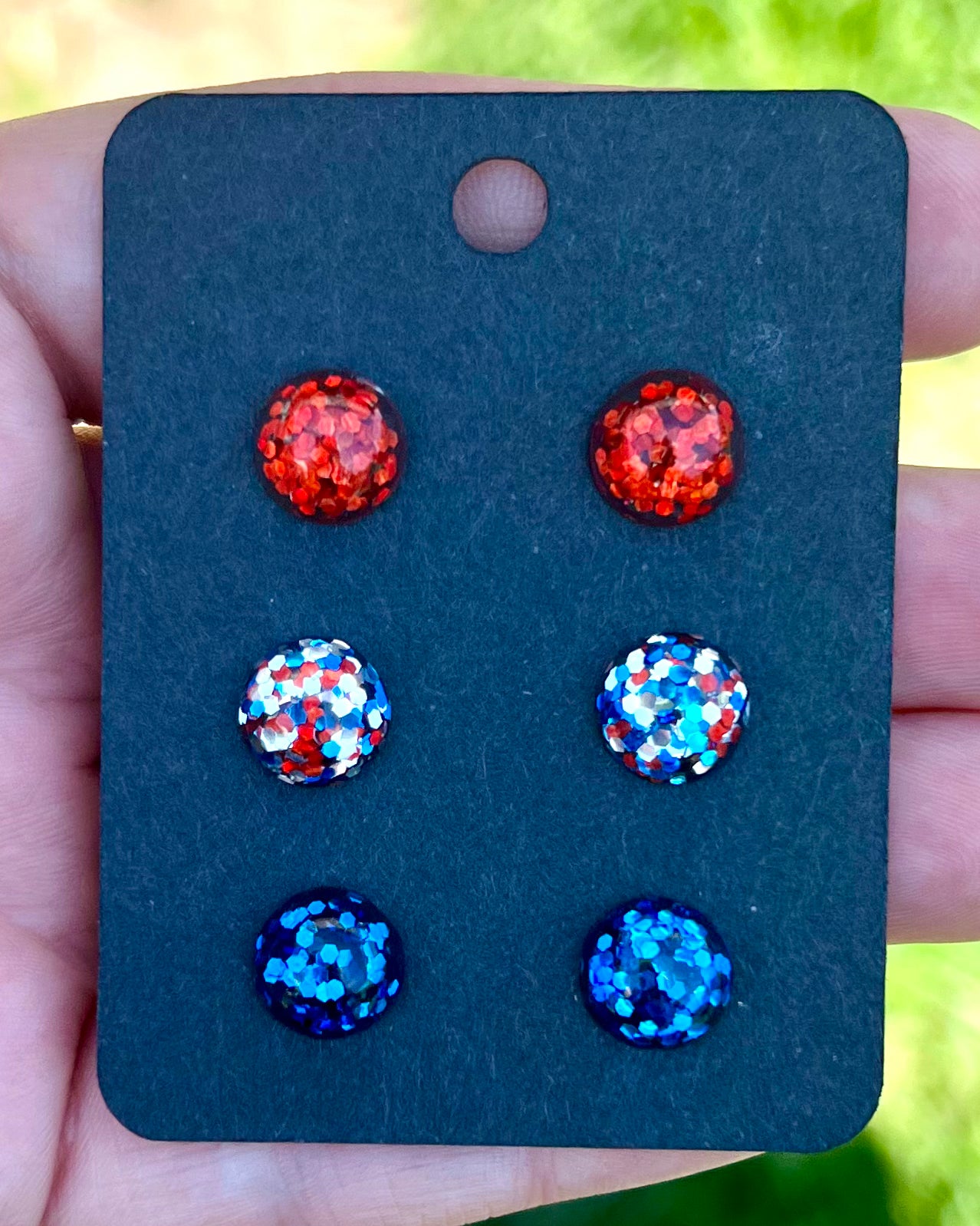 Fourth of July Black/Red Bezel Studs