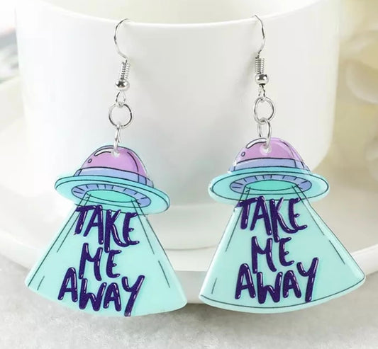 PREORDER HALLOWEEN ROUND TWO Aliens Take Me Away Acrylic Earrings