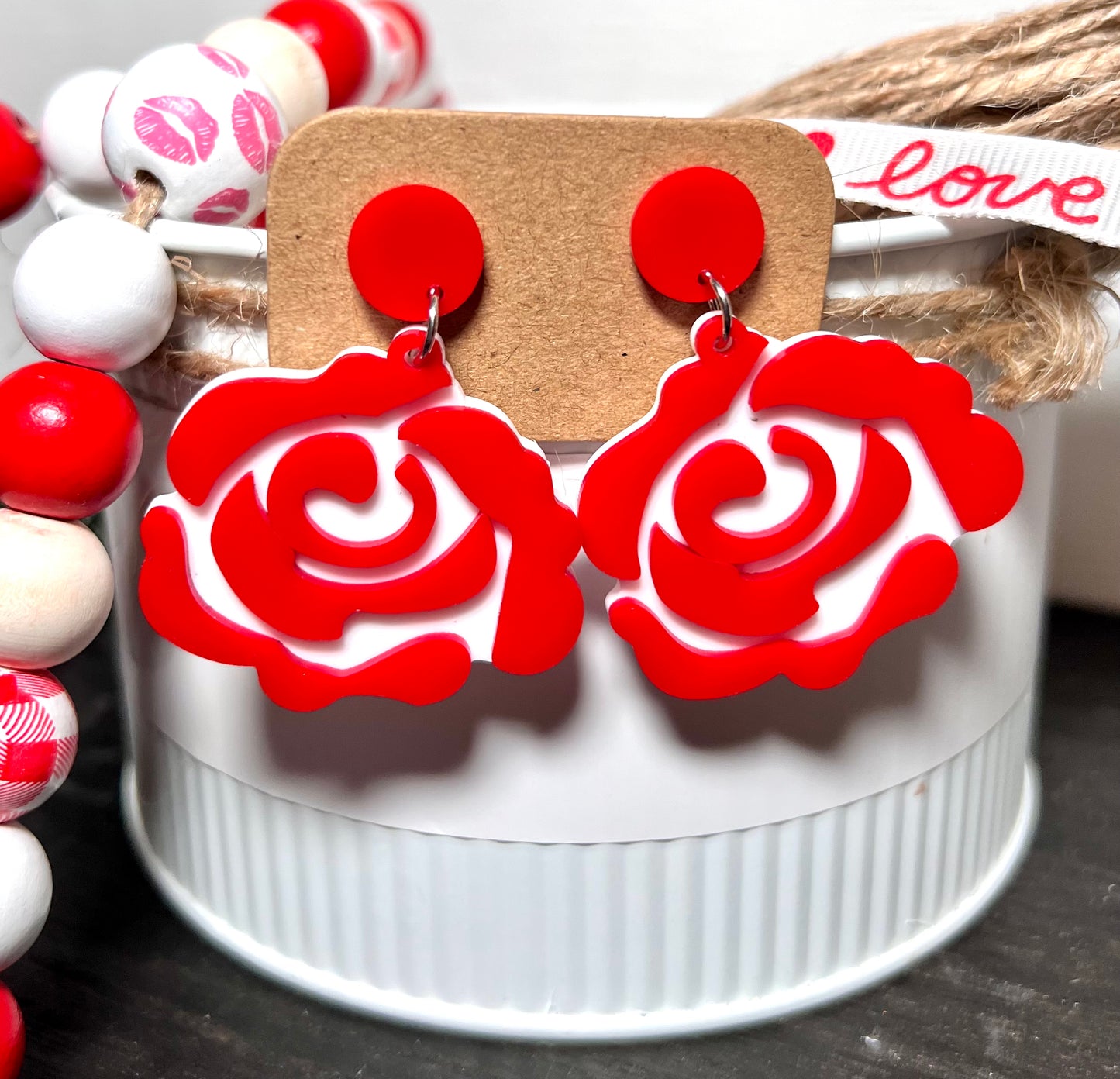 Red Roses Acrylic Earrings