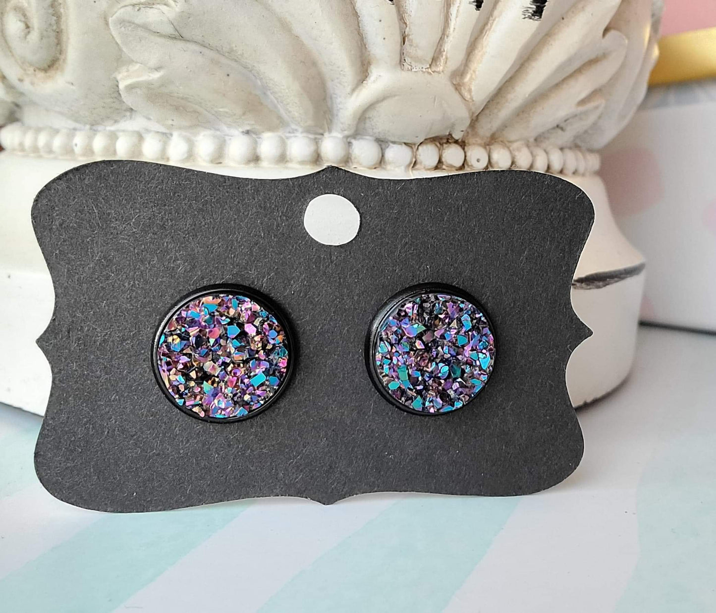 AURORA Black Bezel Druzy Earrings