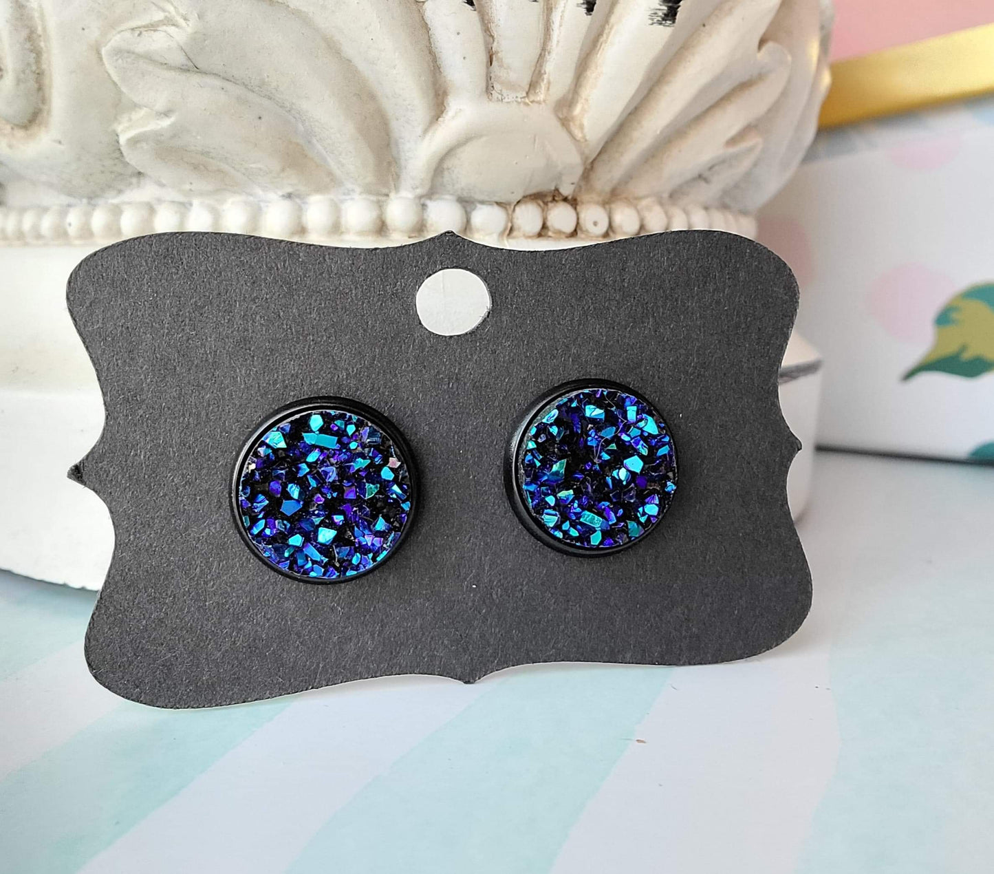 NORTHERN LIGHTS Black Bezel Druzy Earrings